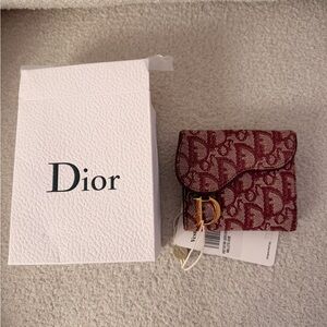 Dior Burgundy Monogram Wallet with Gold Charm